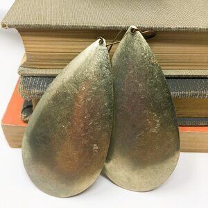Extra Large Brushed Matte Gold Tone Domed Teardrop Statement Earrings